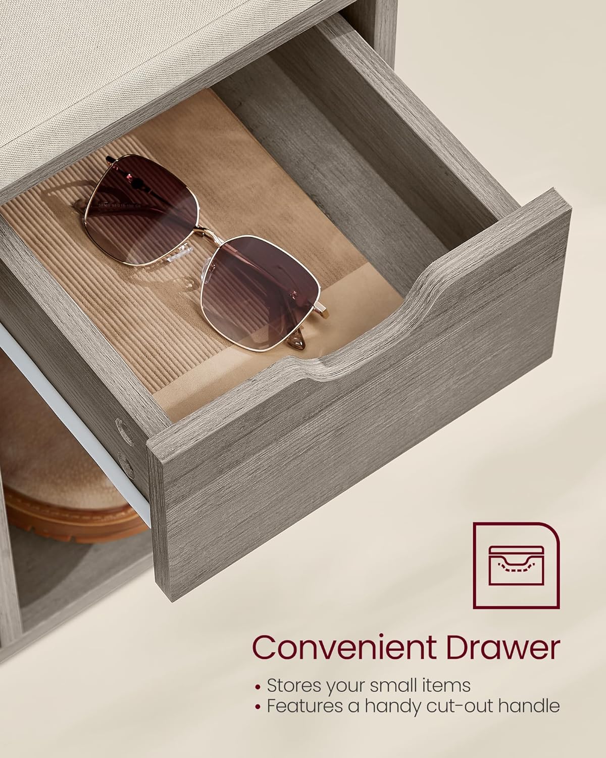 VASAGLE CUSTOS Collection - Shoe Bench, Storage Bench with Padded Seat, Entryway Bench with 15 Compartments, for Bedroom, 11.8 x 40.9 x 18.9 Inches, Heather Greige and Cappuccino Beige ULHS024K02 Heather Greige + Cappuccino Beige image 5 of 5 B0CT27K3JD