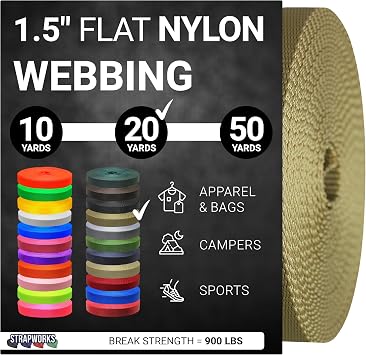 Strapworks 1.5 Inch Heavy Duty Nylon Webbing Strap Roll for Belt, Backpack, Sling, Collar, Leash, Strapping and More, 10, 20, or 50 Yards, Over 20 Colors