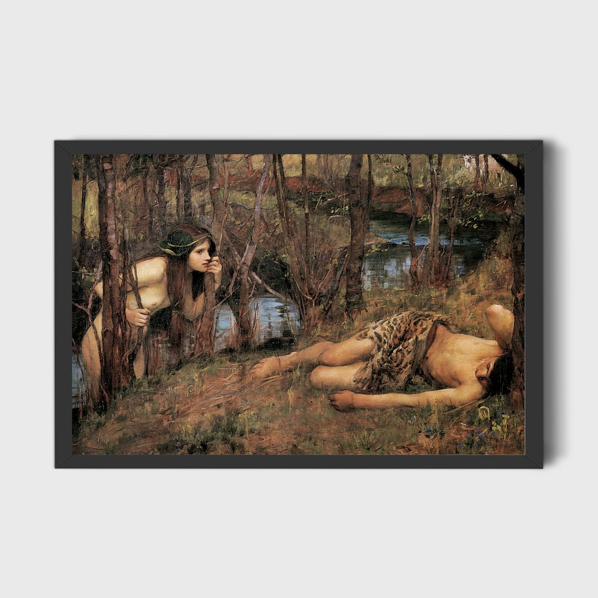 A4 BLACK FRAME - John William Waterhouse - A Naiad Hylas with a Nymph (1893) - Painting Photo Poster Print Art Gift Wall Home Decor - Nymphomaniac
