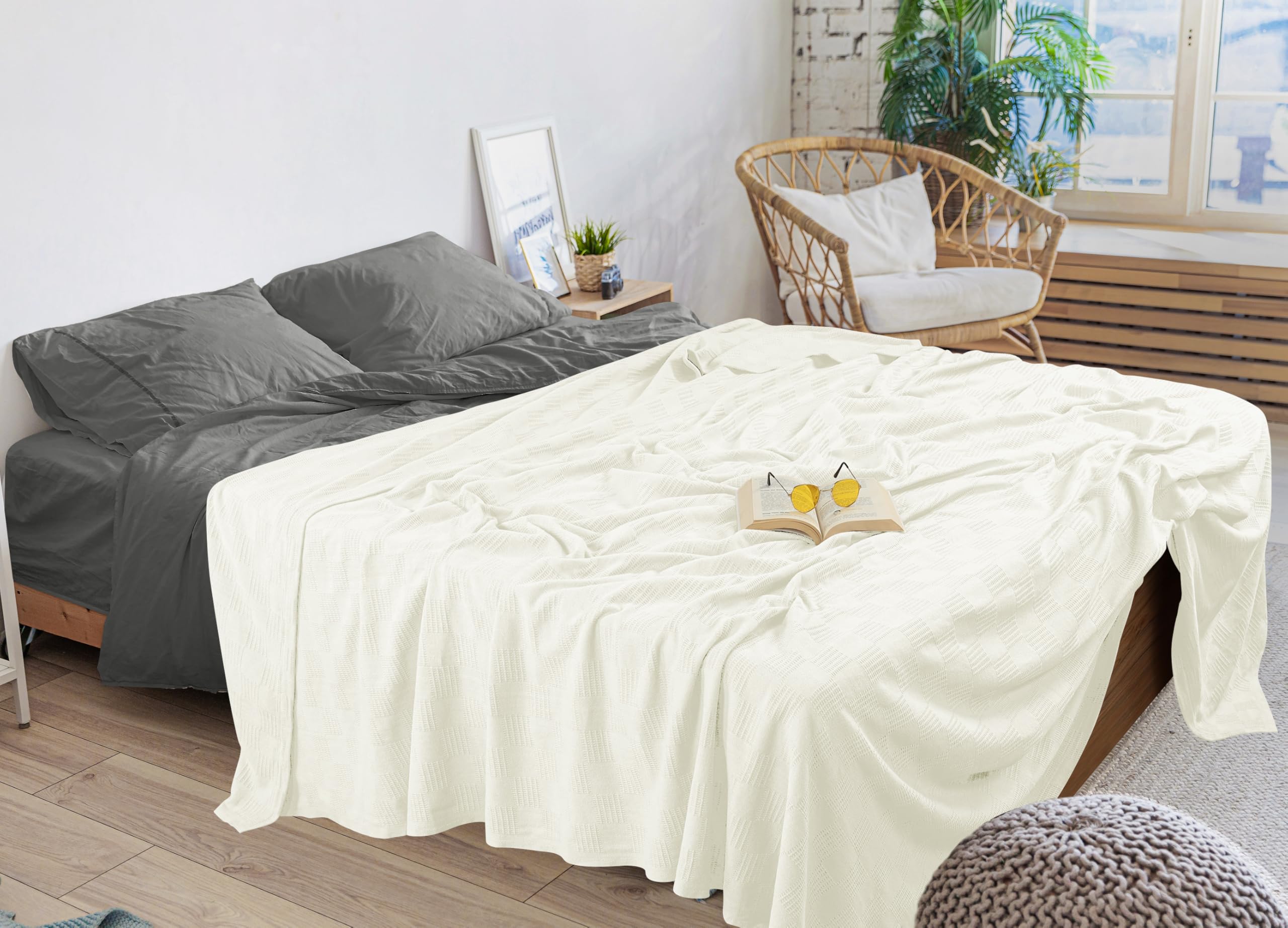 Utopia Bedding - Manta térmica 100 % algodón, 350 g/m², ligera, suave y transpirable para todas las estaciones, tamaño king, 228,6 cm x 274,3 cm, color marfil