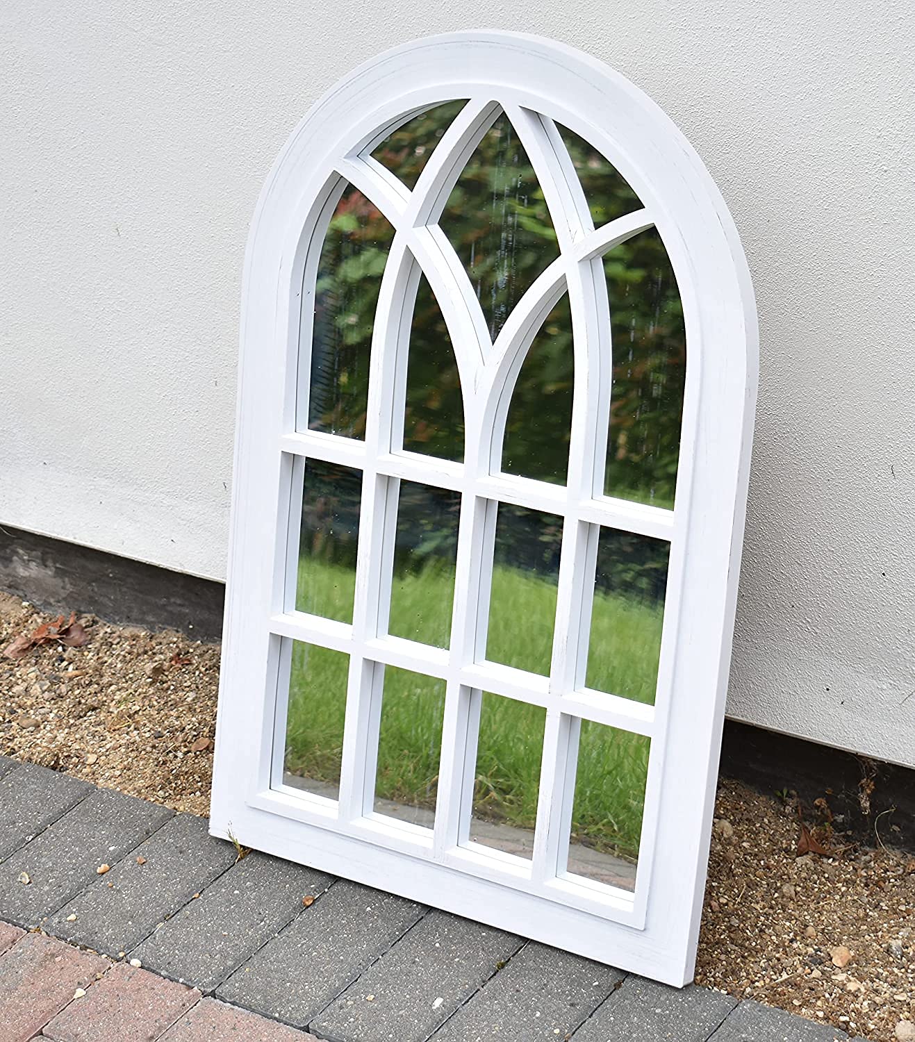 Biznest White Rustic Window Soho Style Mirror Hallway Vanity Wall Elegant Vintage Style 76x51cm