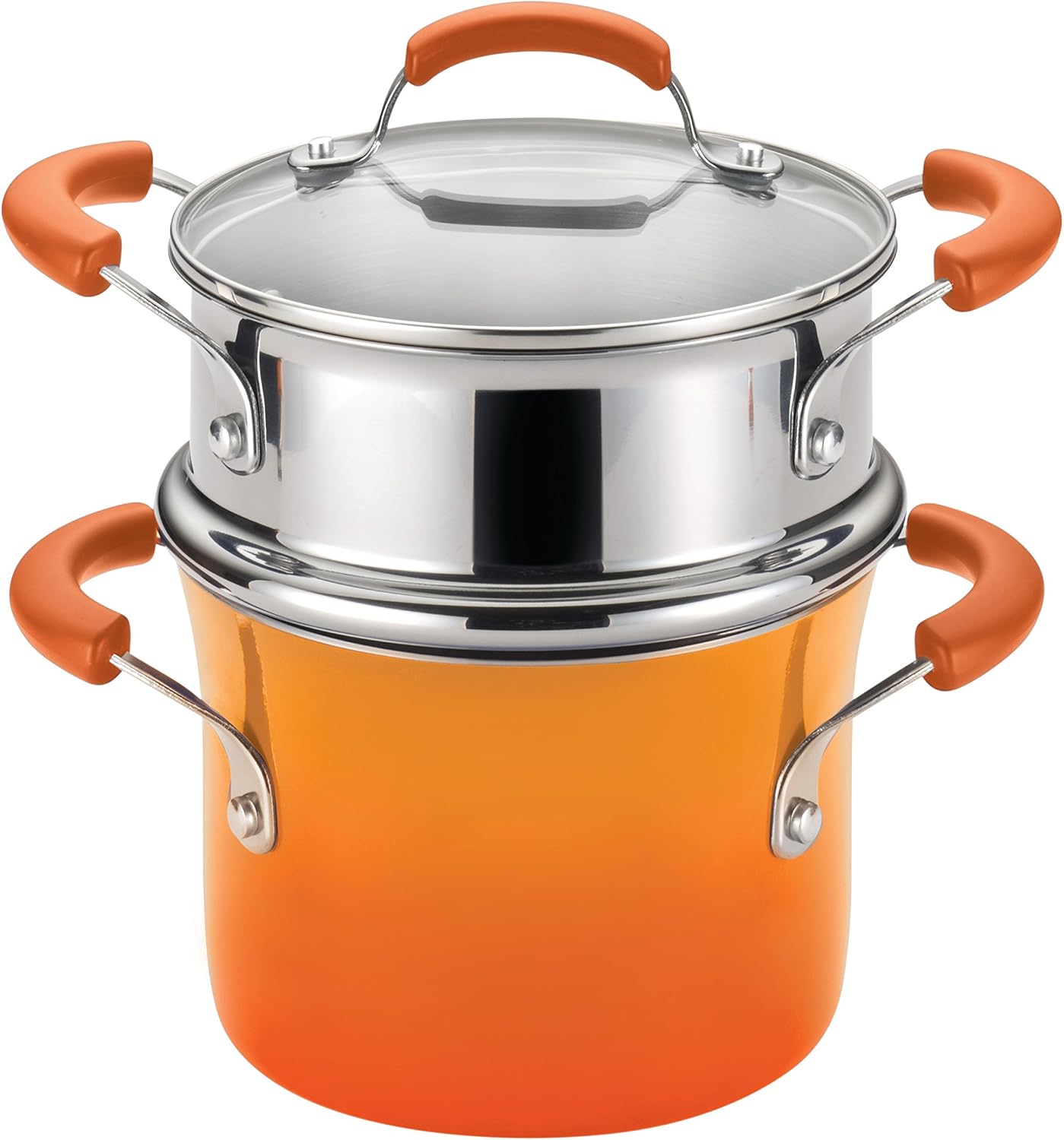 Rachael Ray Brights Sauce Pot/Saucepot with Steamer Insert, 3 Quart, Orange Gradient