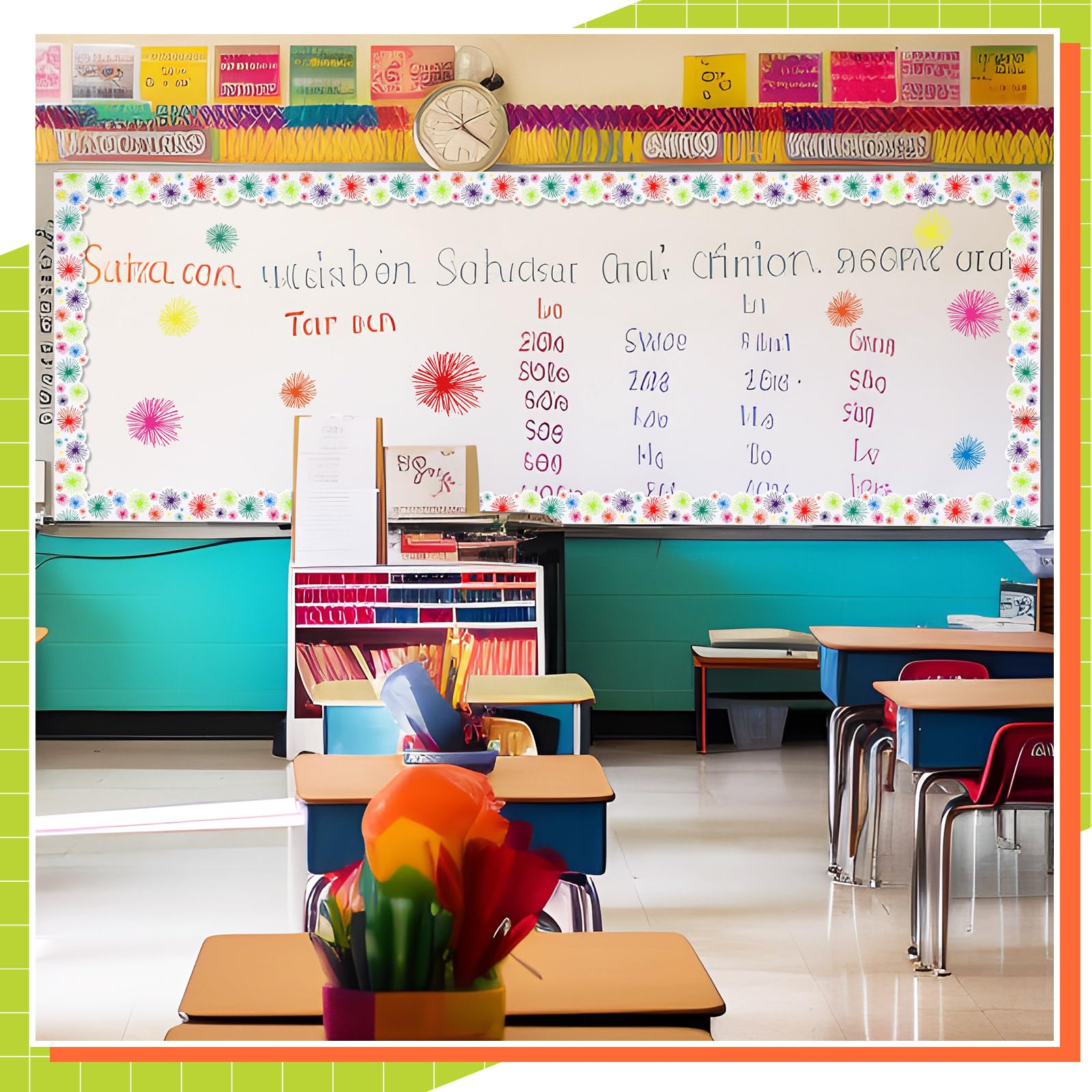 Tenceur Magnet-Bordüren Für Whiteboards – 162 Stück, 6 Designs, Gewellter Rand, Bunt, 48,8 M X 7,9 Cm