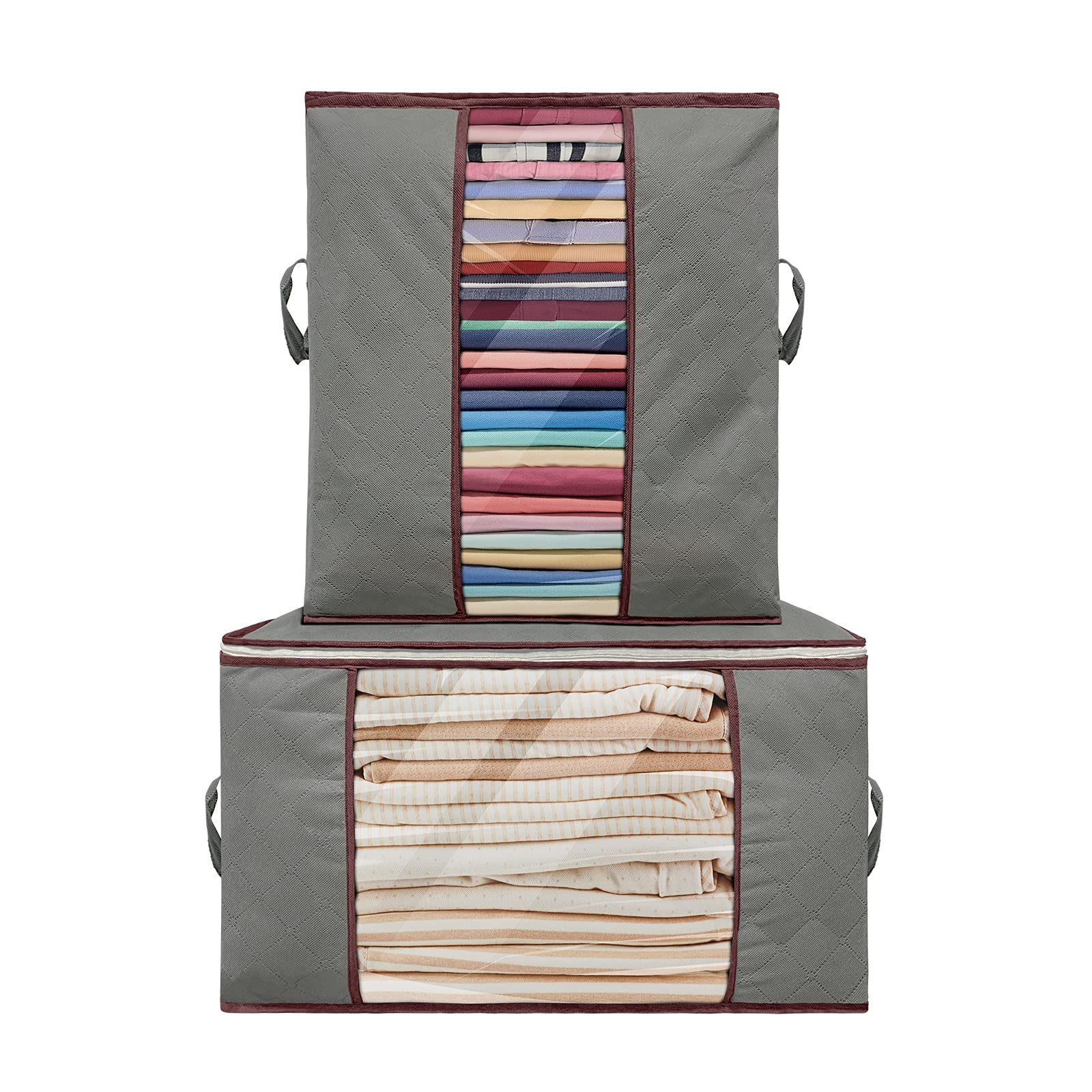 LUCTHY Large Capacity Clothes Storage Bag with Zips 90L Bedding Organiser with Reinforced Handle for Comforters Blankets Sweaters Bedding, 2 Pack Grey