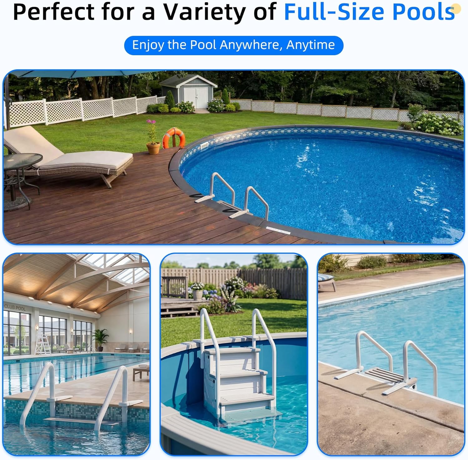Polar Aurora Heavy Duty Pool Ladder Above Ground, Dual Handrails Nonslip with 4-Steps, 500 LBS Load Capacity for 46-58 Inch Pools (WH/GR, Single Side)