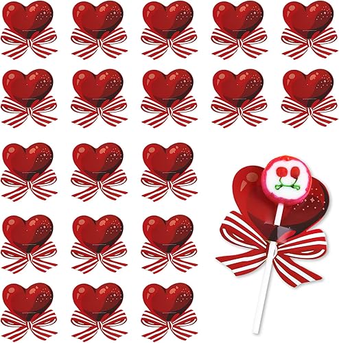 AUOCATTAIL 100 tarjetas de papel de piruleta para el día de San Valentín, diseño de corazón rojo, piruleta, tarjetas de papel decoradas, tarjetas de