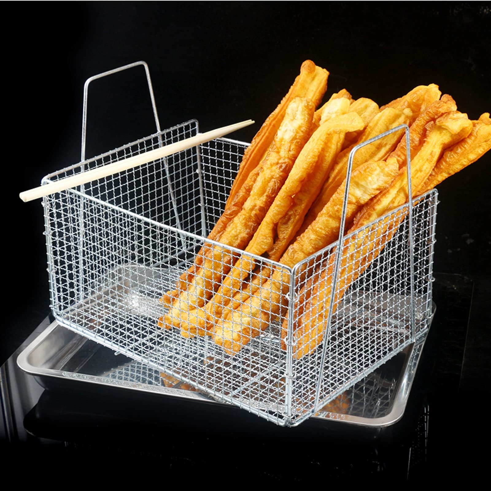 Panier à friture, Panier à Frites Commercial en Acier Inoxydable, Filet de contrôle d'huile, Panier à Frites rectangulaire for Frites, Nuggets de Poulet, Poisson, etc.