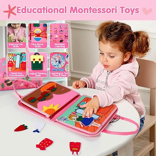 Miniatura 2 de Busy Board - Juguetes Montessori para niños de 1, 2, 3, 4 años, libro de viaje duradero para niños pequeños de 1 a 3 actividades sensoriales,