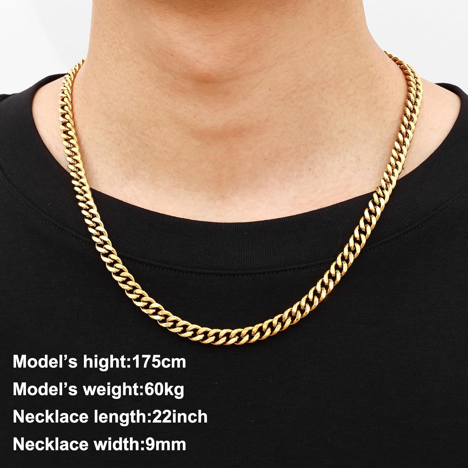 Fiusem Silver Tone/Black/14K Gold Plated Chain Necklace for Men, 5mm/6mm/7.5mm/8mm/9mm Stainless Steel Cuban Link Chain Necklace, Men's Chains 18-28 Inch Jewelry Gifts