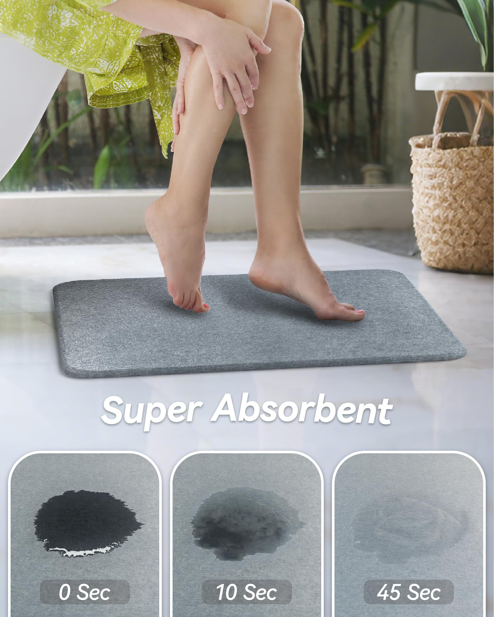 iHomara Diatomaceous Earth - Tappetino da bagno in pietra ad asciugatura rapida, 60 x 39 x 0,9 cm, antiscivolo, assorbente, per bagno, casa e cucine