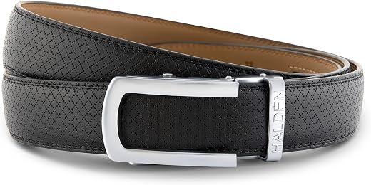 HALDEN THEO Black Belt For Men Leather Original (Adjustable Up to 44 Inch Waist) Ratchet Strap with Classic Buckle &amp; Magne...