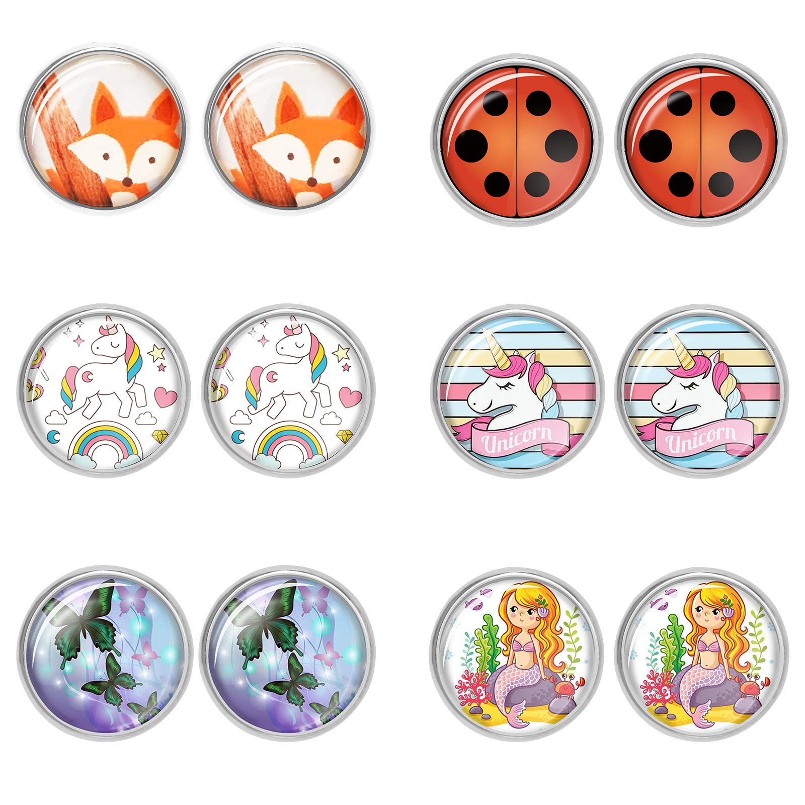 Lot De 6 Paires De Boucles D'oreilles à Clip Sans Perçage Pour Filles - Cœurs, Papillons, Fleurs En Zircon - Hypoallergénique
