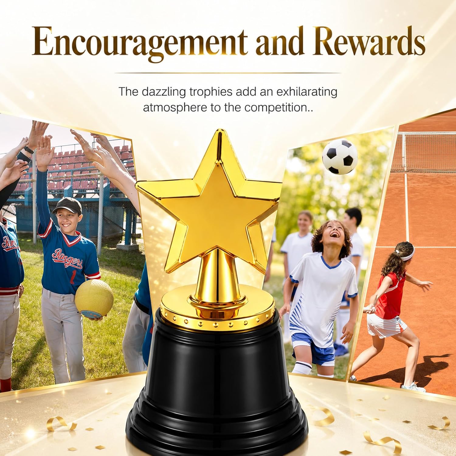 Star Trophy Small Trophy Award 4.5 Inch Mini Gold Stars Trophies for Winning Competitions Reward, Game Prize for Sports Events, Teachers Classroom, Party