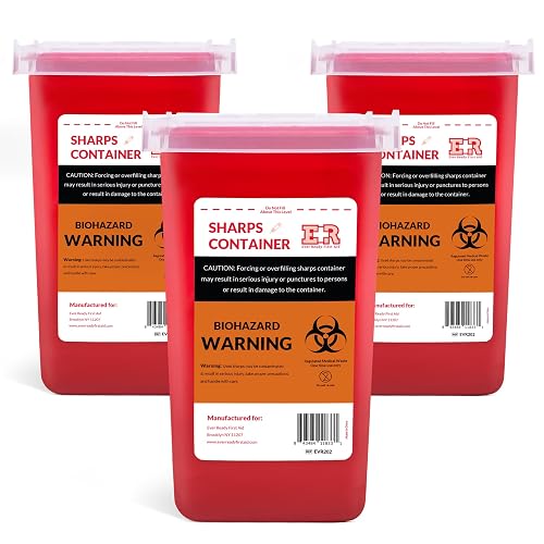 Ever Ready First Aid - 3 Count Sharps Container with Split Lid Design and Locking Mechanism for Sharp Waste Disposal, 1 Quart