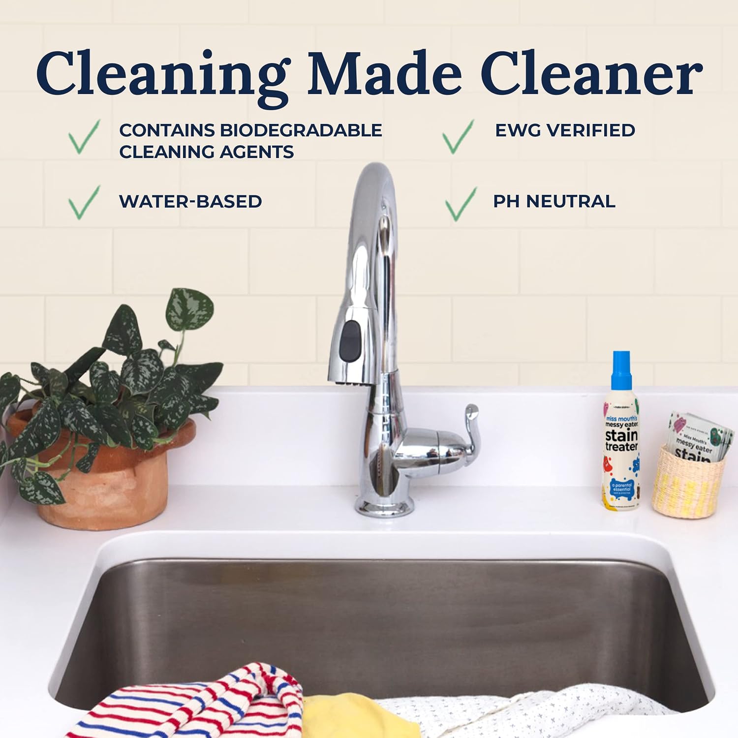 HATE STAINS CO Stain Remover for Clothes - 4oz Spray & 10 Wipes - Newborn & Baby Essentials - Miss Mouth's Messy Eater Stain Treater Spray - No Dry Cleaning Food, Grease, Coffee Off Laundry, Underwear, Fabric