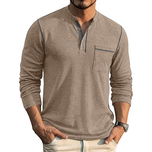 COOFANDY Men's Henley Long Sleeve Shirts Casual Button T-Shirt Pullover Basic Tees with Pocket