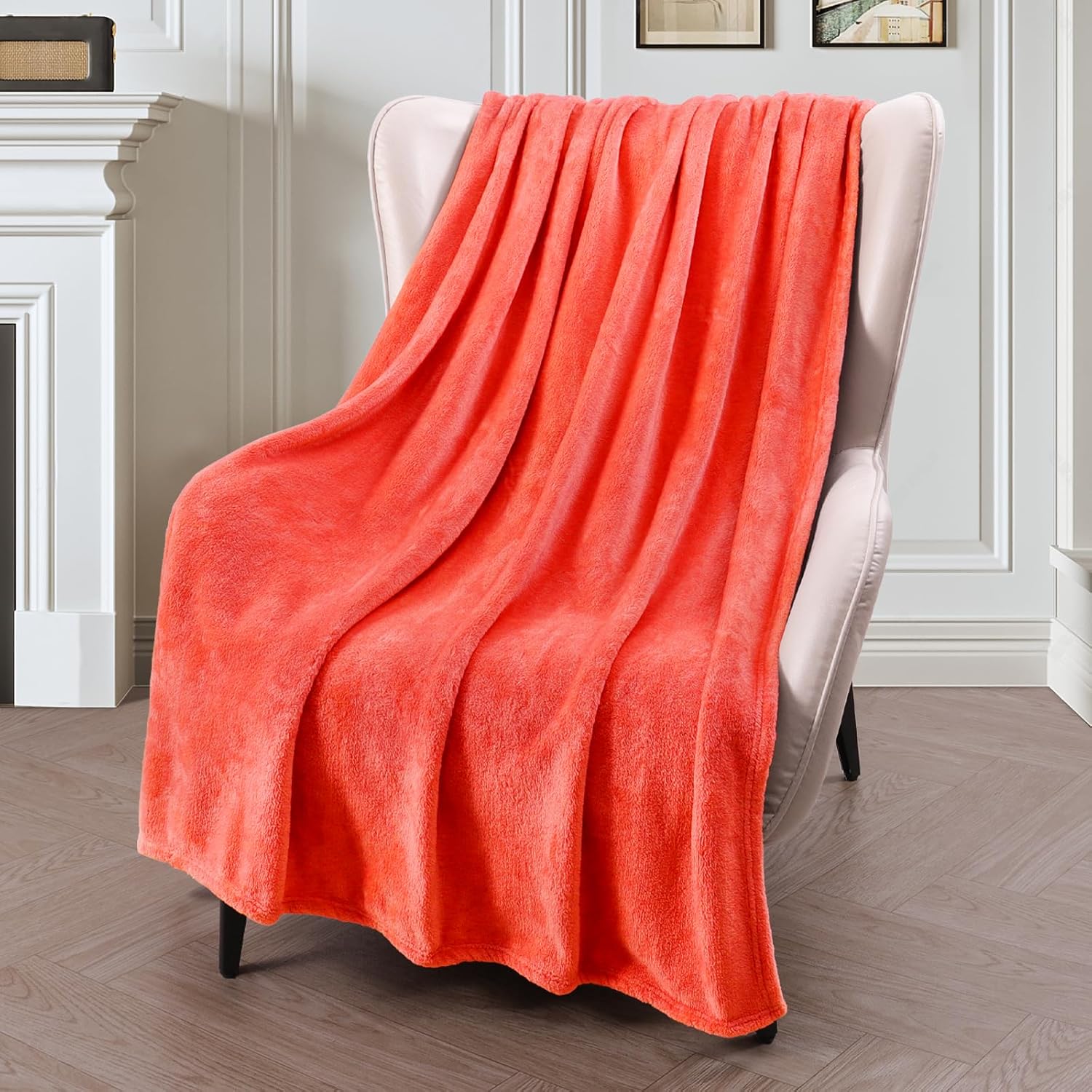 Exclusivo Mezcla Fleece Throw XL Blanket for Couch, Sofa, Super Soft and Warm Coral Orange Blankets, All Season, Cozy, Plush, Lightweight, 50x70 Inches - Image 2