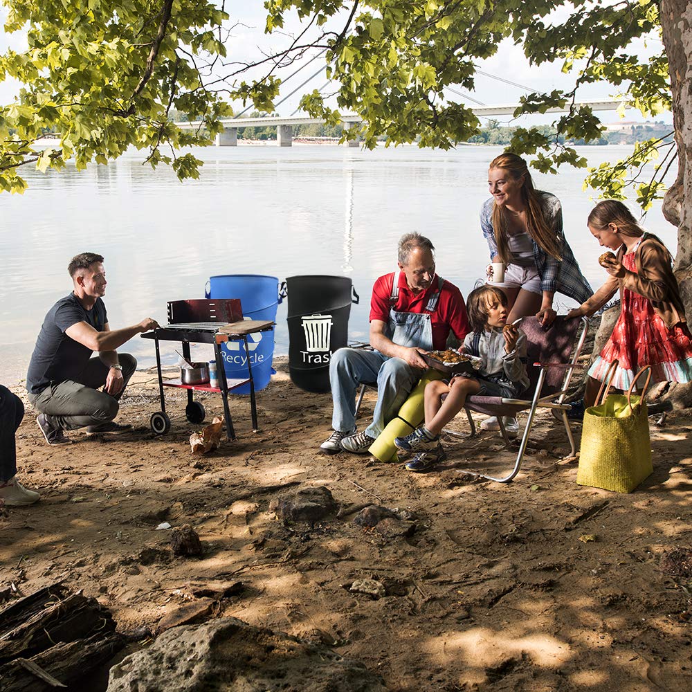 33 Gallon Blue and Black Glass Pop Up Trash and Recycling Container 2 Pack Bundle