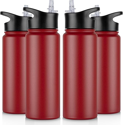 Miniatura 23 de Paquete de 8 botellas de agua deportivas de acero inoxidable con aislamiento de 32 oz, botellas de agua con tapa de pajita y tapas de boca ancha,