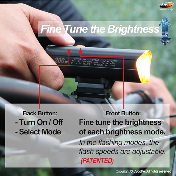 Cygolite Velocity 1600, 1200, 1000, 800 Lumen USB-C Bike Lights Anodized Aluminum Alloy 9 Light Modes Fine Tunable Brightness - Compact, IP67 Waterproof Hard Mount Road & Mountain
