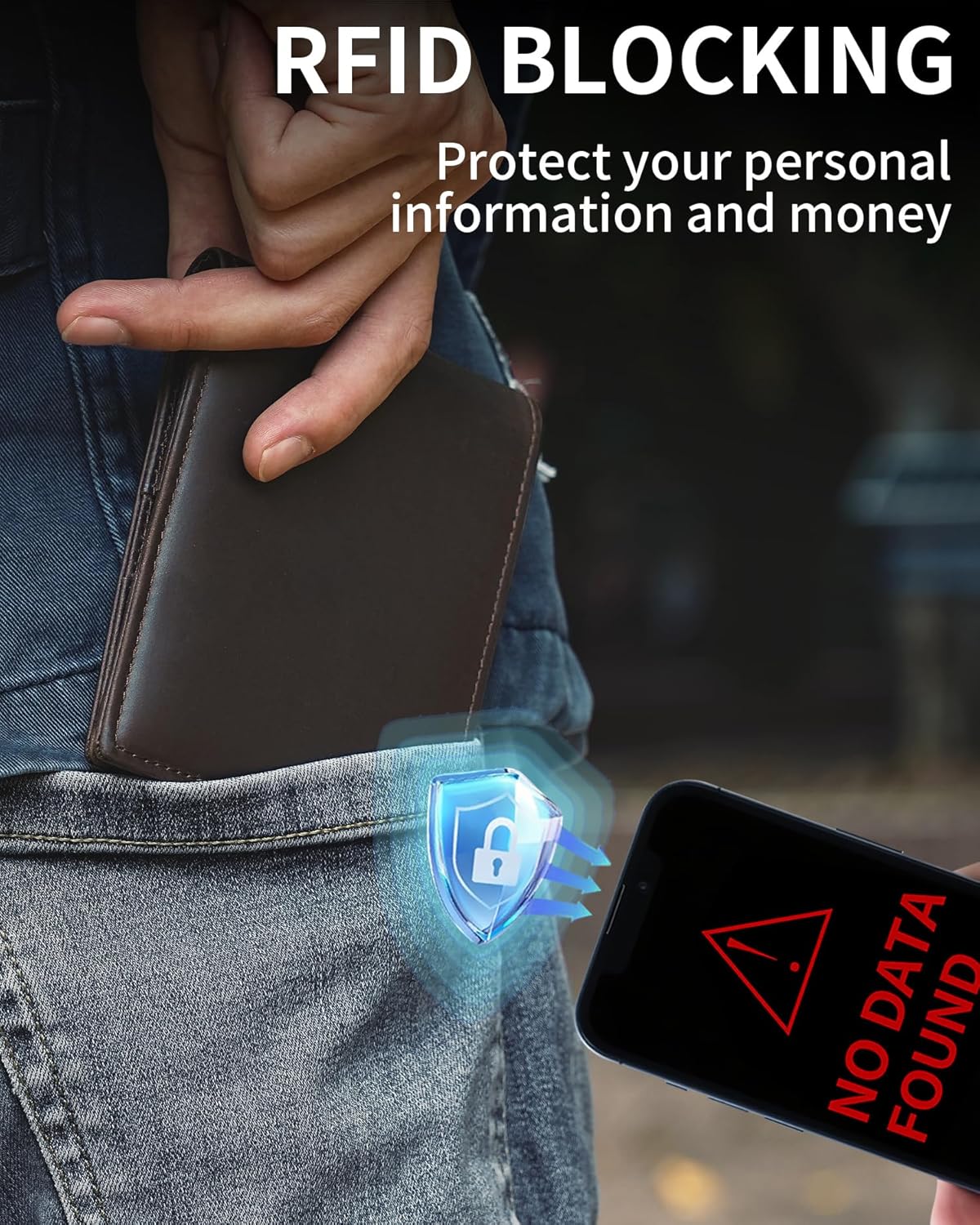 Mens Wallet Bifold Genuine Leather RFID Blocking Wallet for Men with 2 ID Windows 11 Card Holders 2 cash pockets 1 Gift Box - Image 4