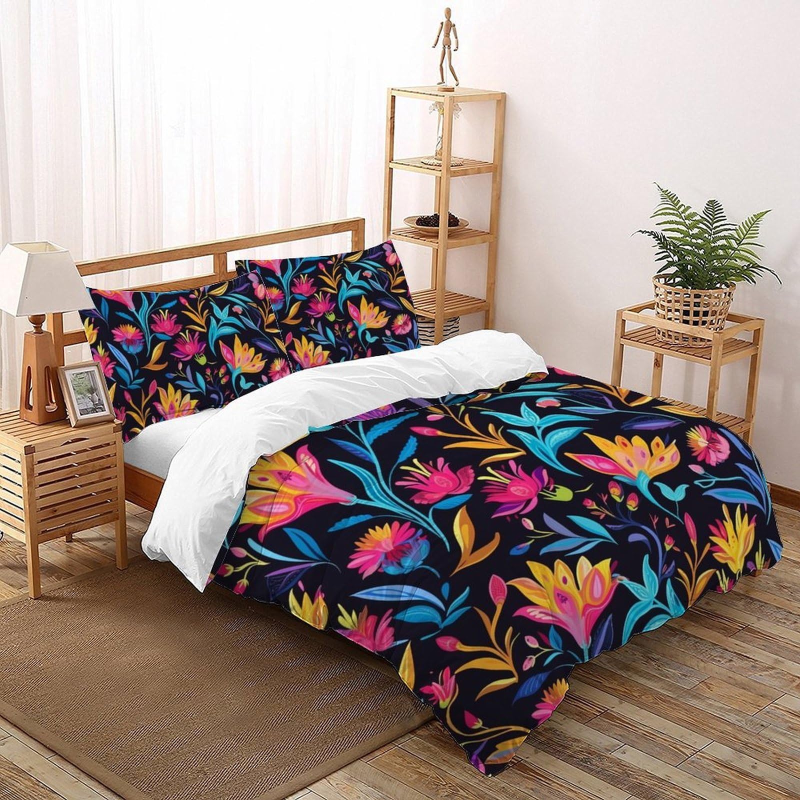 Housse de couette 220x240 floral imprimé 3D parure de lit 3 pièces King