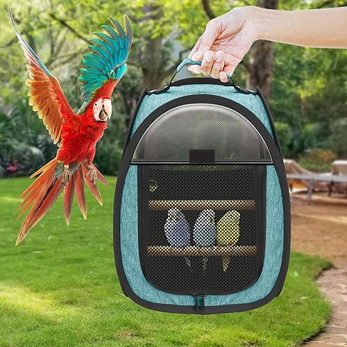 Miniatura 6 de Akinerri Transportador de viaje para pájaros, bolsa de viaje para pájaros pequeños, jaula de viaje transpirable transparente para pájaros, incluye