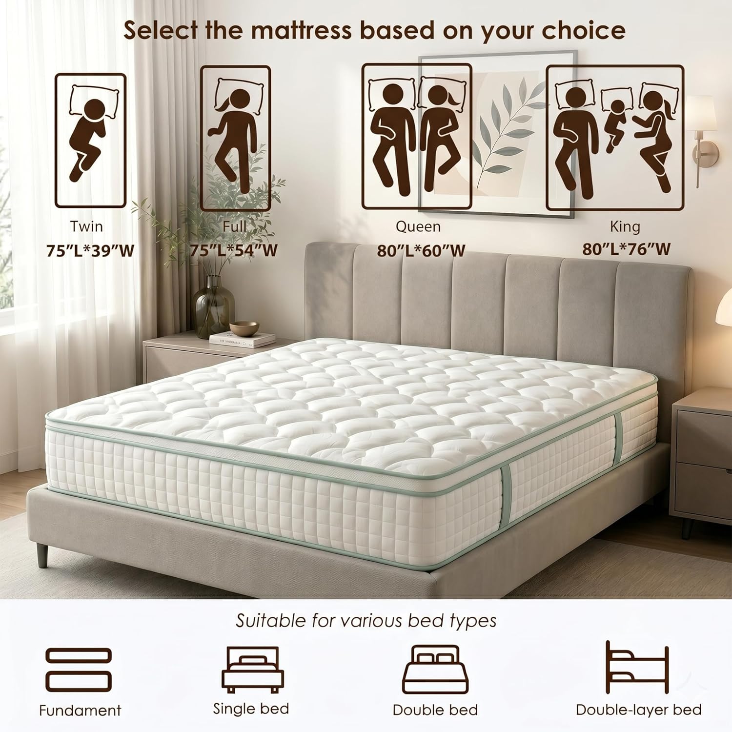 Queen Size 12 Inch Hybrid Mattress in a Box, Memory Foam & Pocket Springs for Pressure Relief & Motion Isolation, Medium Firm, 101 Nights Trial, CertiPUR-US Certified