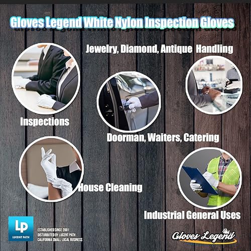 Miniatura 9 de Gloves Legend Guantes de inspección blancos de nailon con monedas blancas, guantes de trabajo de seguridad para antigüedades