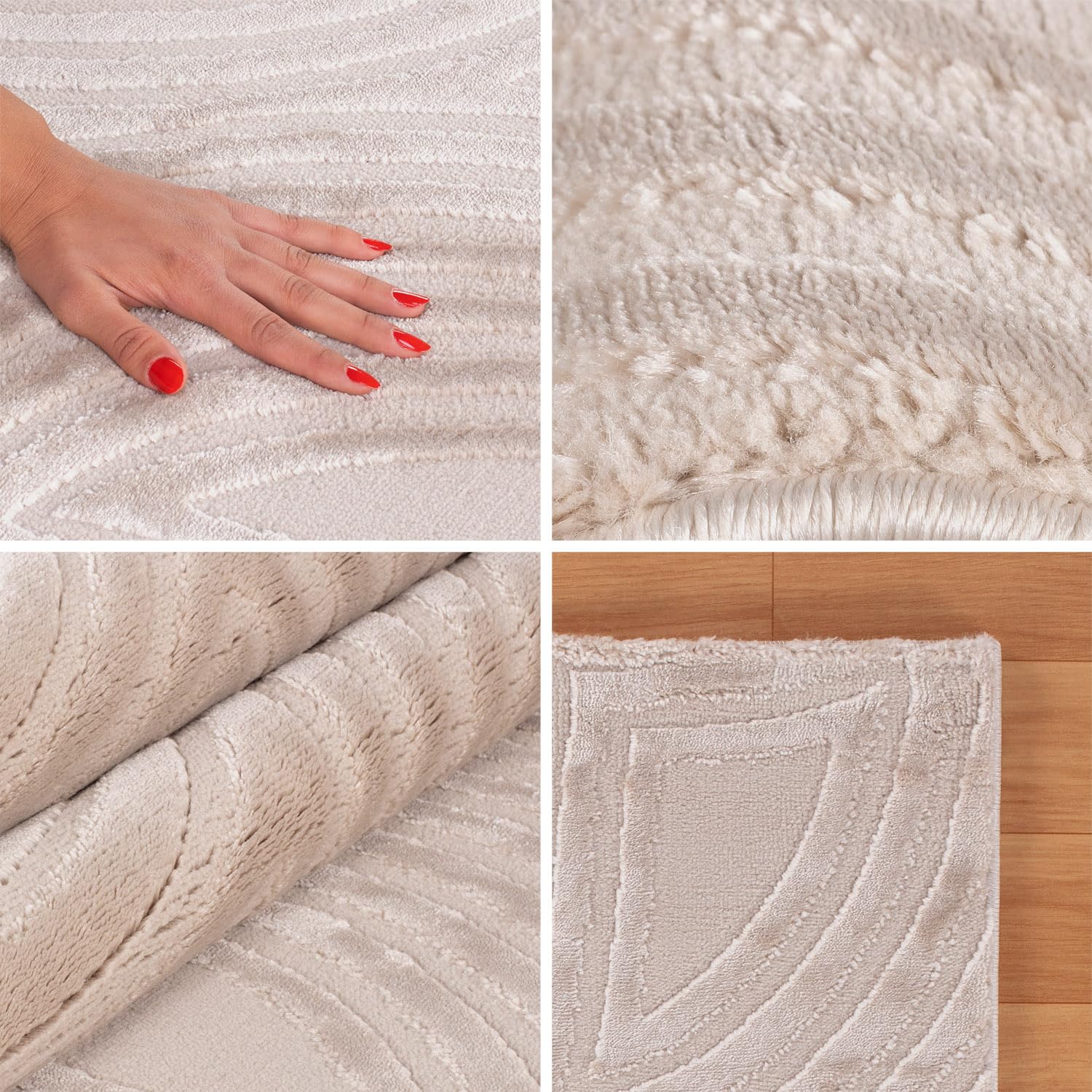 Teppium Tapis de salon moderne à poils courts - 250 x 350 cm (240 x 340 cm) - Beige - 3D Boho - Lavable - Style scandinave - Géométrique et doux - Pour chambre à coucher, salle à manger ou cuisine