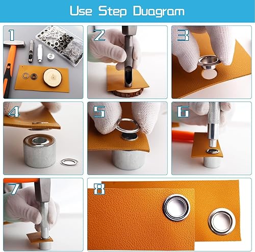 Miniatura 5 de Kit de herramientas con ojales, juegos de ojales de 12 pulgada, 100 juegos de ojales, kit de ojales con 3 piezas de herramientas de perforación,