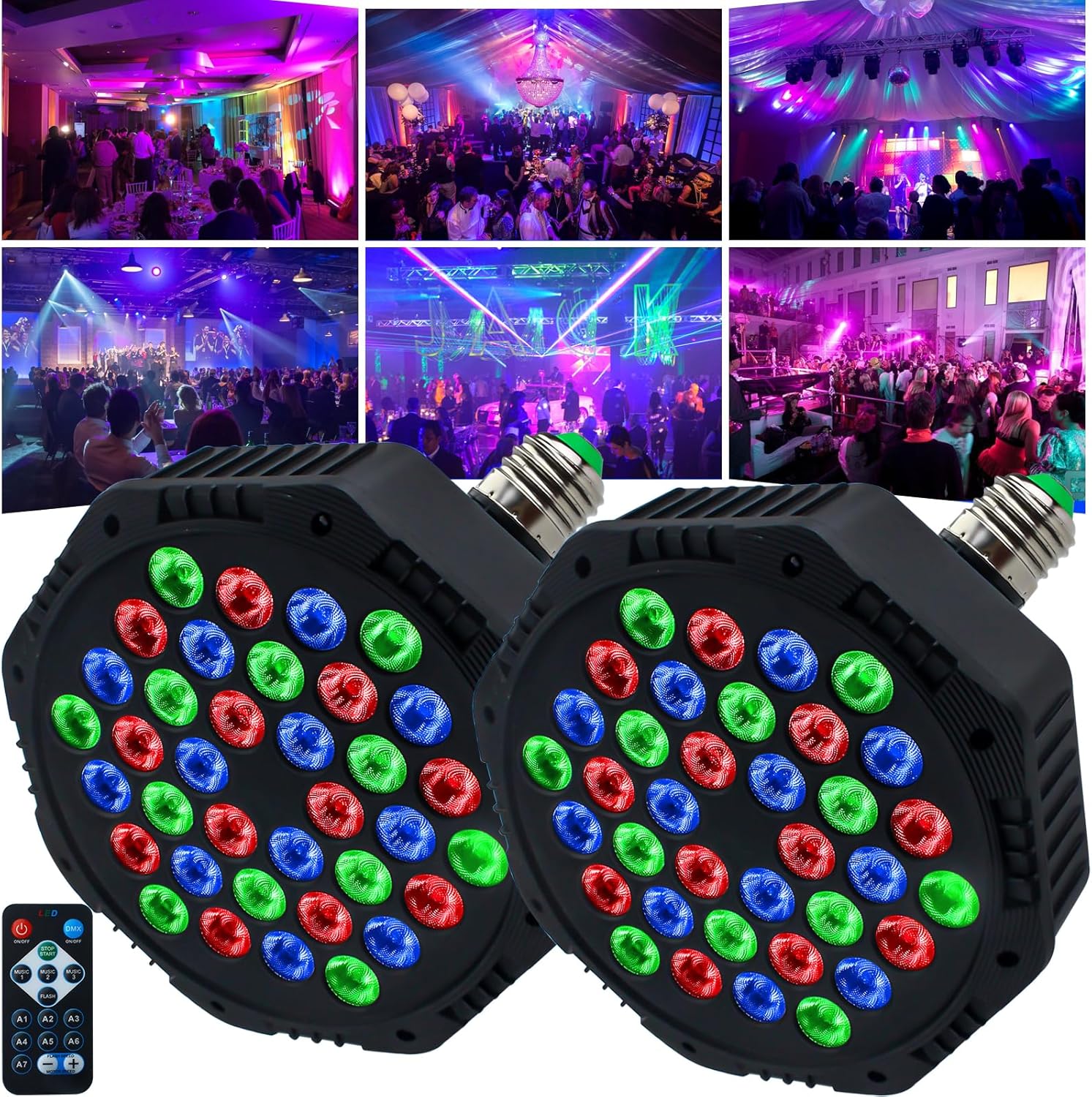 Fari Par LED RGB Da 72W Con Telecomando - 2 Pezzi Per Feste, Discoteche E Eventi