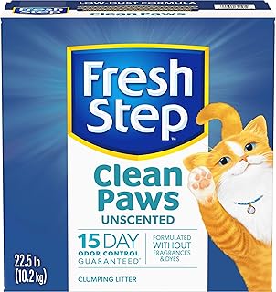 Fresh Step Clean Paws Low Tracking Litter Simply Unscented, Clumping Litter With Activated Charcoal Technology, 22.5 lb. Box