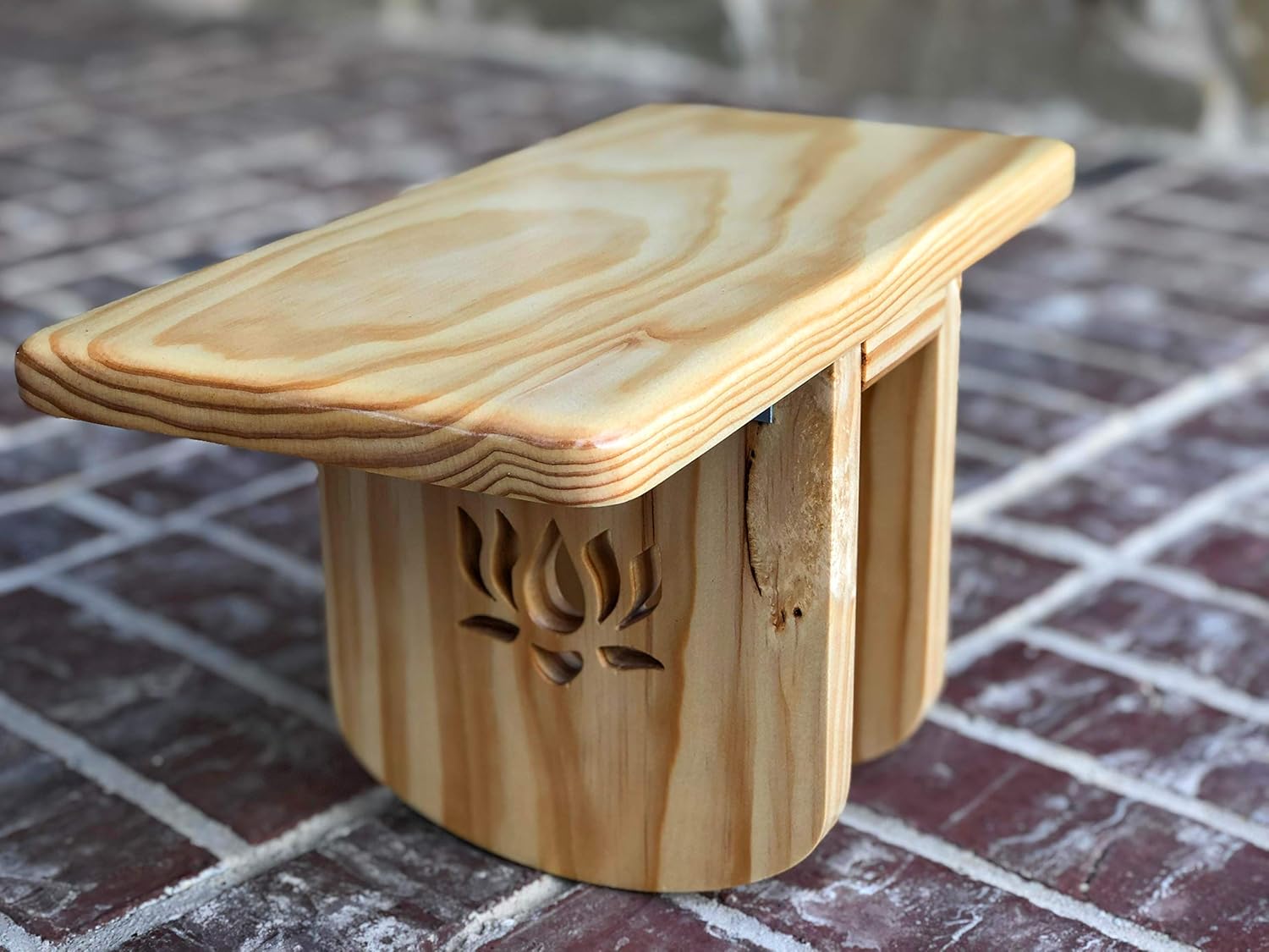 Handcrafted Pi Meditation Bench with Natural Finish and Lotus Legs