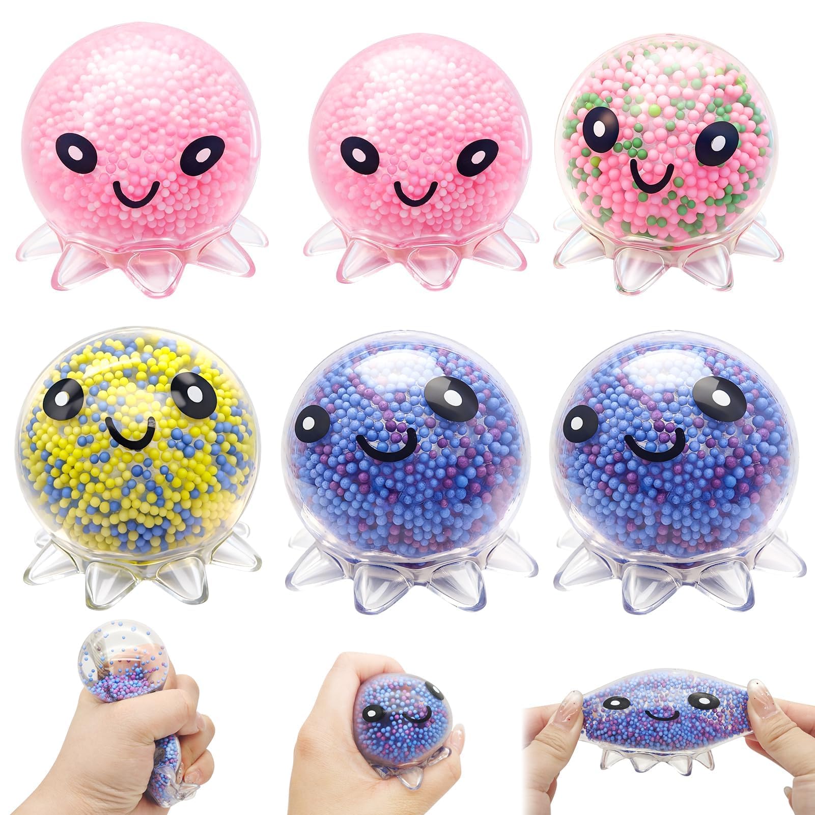 6 Stück Stressball Octopus,Anti Stress Spielzeug Bälle,Mesh Stressbälle Squishy Balls,Leuchtendes Squishy Anti Stress Bälle,Squishy Stressball,Anti Stress Squeeze Ball,für Angst abbauen und Beruhigung