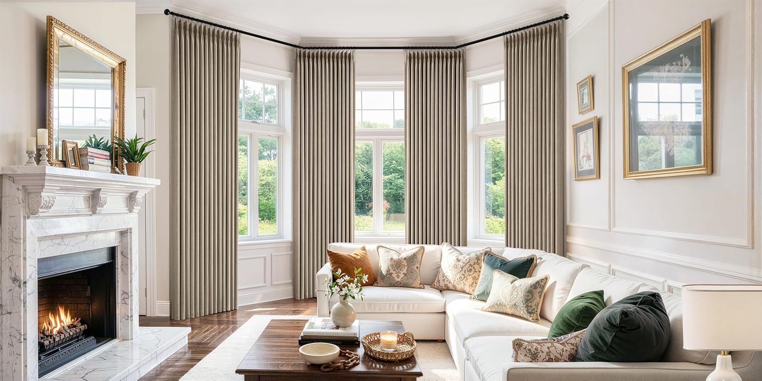MIULEE Pinch Pleated 100% Blackout Curtains 90 Inch Long 4 Panel Set for Bedroom Thick Linen Memory Trained Pleat Living Room Darkening Back Tab Double Layer Thermal Insulated Drapes, Burlywood Birch 3 81NTDKonMGL. AC SL1500