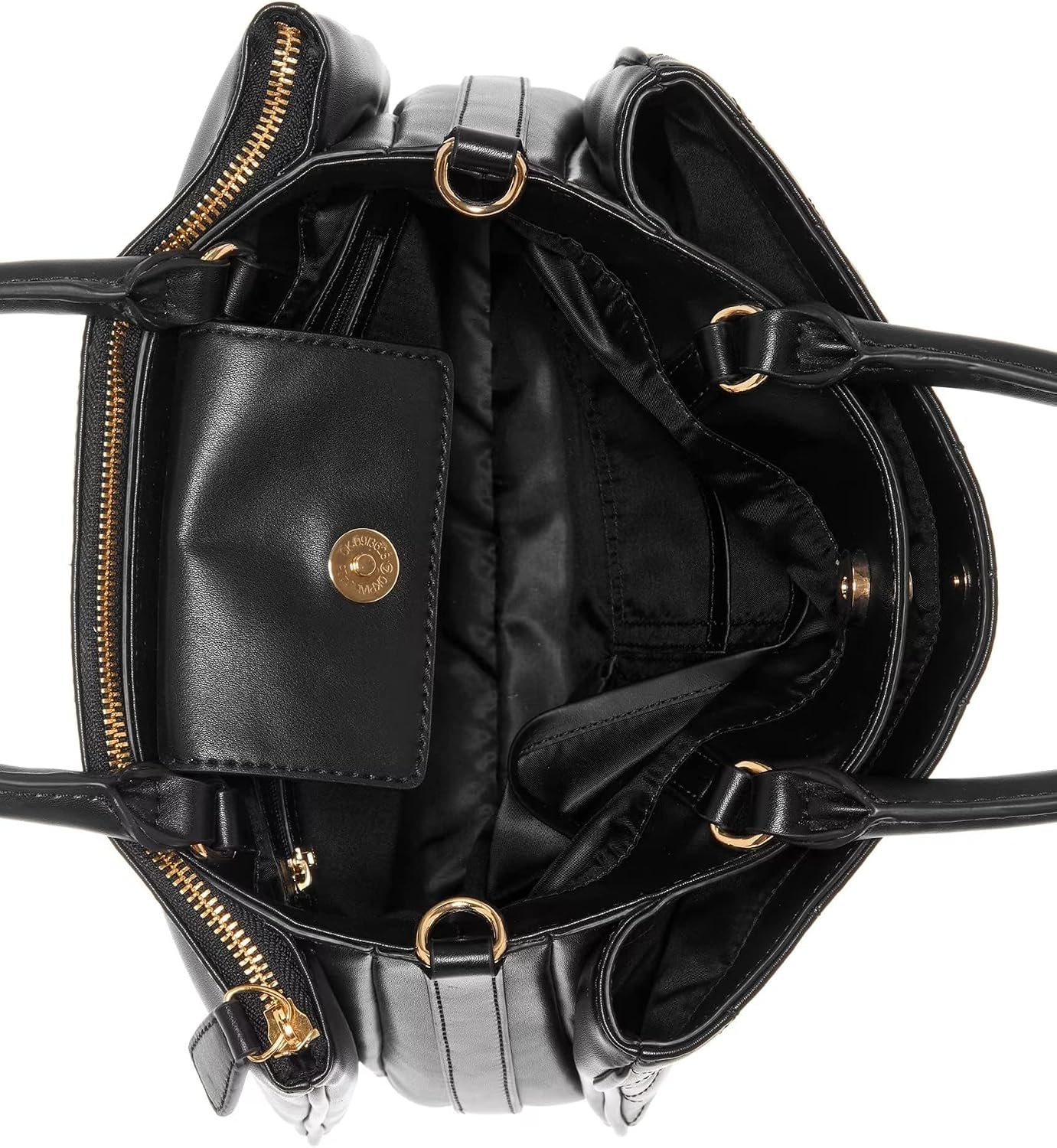 GUESS Women's Black Quilted Crossbody Satchel Handbag & Wallet Set