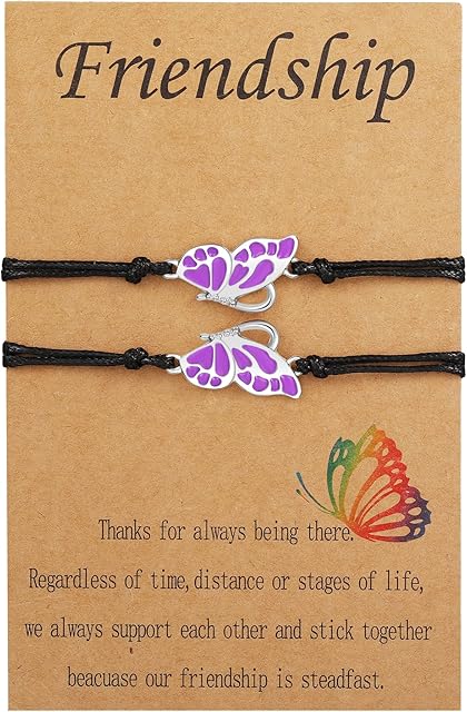 GUROTD Friendship Bracelet 2PCS Butterfly Best Friend Bracelet Handmade Friendship Gifts Bracelets For Women