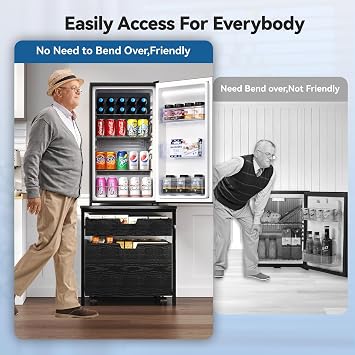 TC-HOMENY Mini Fridge Stand with Storage Drawer, 21.5 L x 21.5 W Refrigerator Stand with Lockable Wheel, Beverage Compact Refrigerator Stand Storage Cabinet,300 lb Load Capacity, Fridge Table
