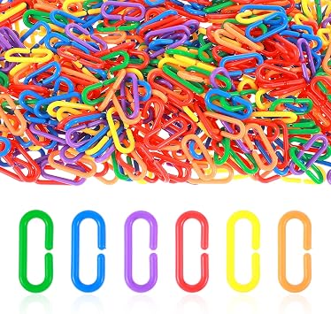 590 Pcs C-Type Plastic Chain Links, Rainbow Plastic Chain Links & Toys - Interlocking C-Clip Bird Cage Accessories for Parakeets, Sugar Gliders, Small Pets Climbing/Swinging Toys