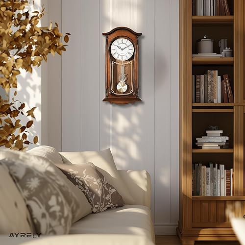 Miniatura 5 de Reloj de pared vintage de 22 pulgadas con péndulo y campanilla, timbre de horacuarto de hora, marco de madera de caoba, reloj de pared grande