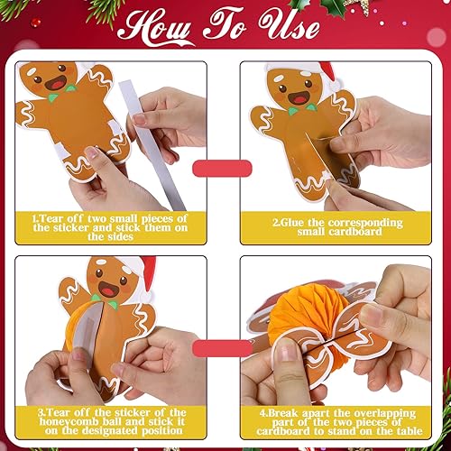 Miniatura 4 de Christmas Honeycomb Decorations Christmas Centerpieces for Tables 3D Honeycomb Center Pieces Santa Snowman Reindeer Gingerbread Table Toppers Xmas