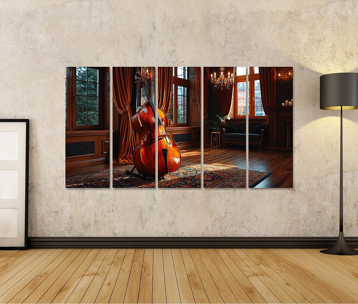 islandburner Cuadro sobre lienzo elegante de contrabajo impresión de salón para amantes de la música – 5 piezas XXL – Edición X2