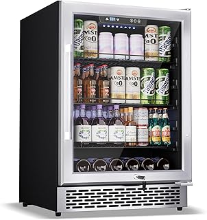 24-Inch Beverage Refrigerator, 180-Can Built-in or Freestanding Drink Fridge with Glass Door and LED Lighting – Beverage Cooler for Soda, Beer, and Water – Ideal for Home, Kitchen, Office, or Bar