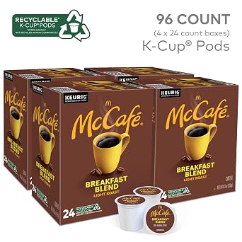 McCafe Breakfast Blend Coffee, Keurig Single Serve Keurig K-Cup Pods, Light Roast, 96 Count (4 Packs of 24)