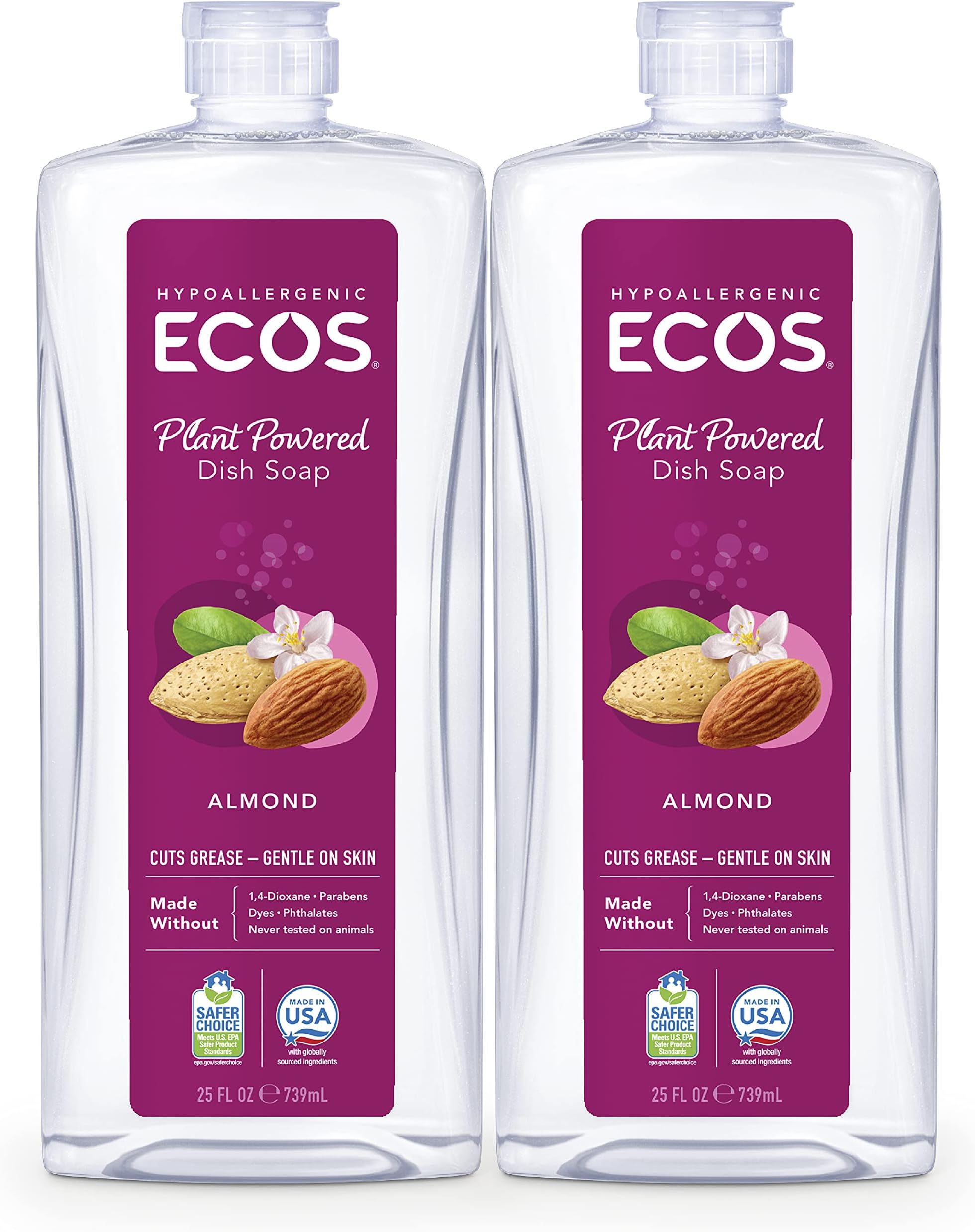 ECOS® Hypoallergenic Dish Soap, Natural Almond, 25oz by Earth Friendly Products (Pack of 2)