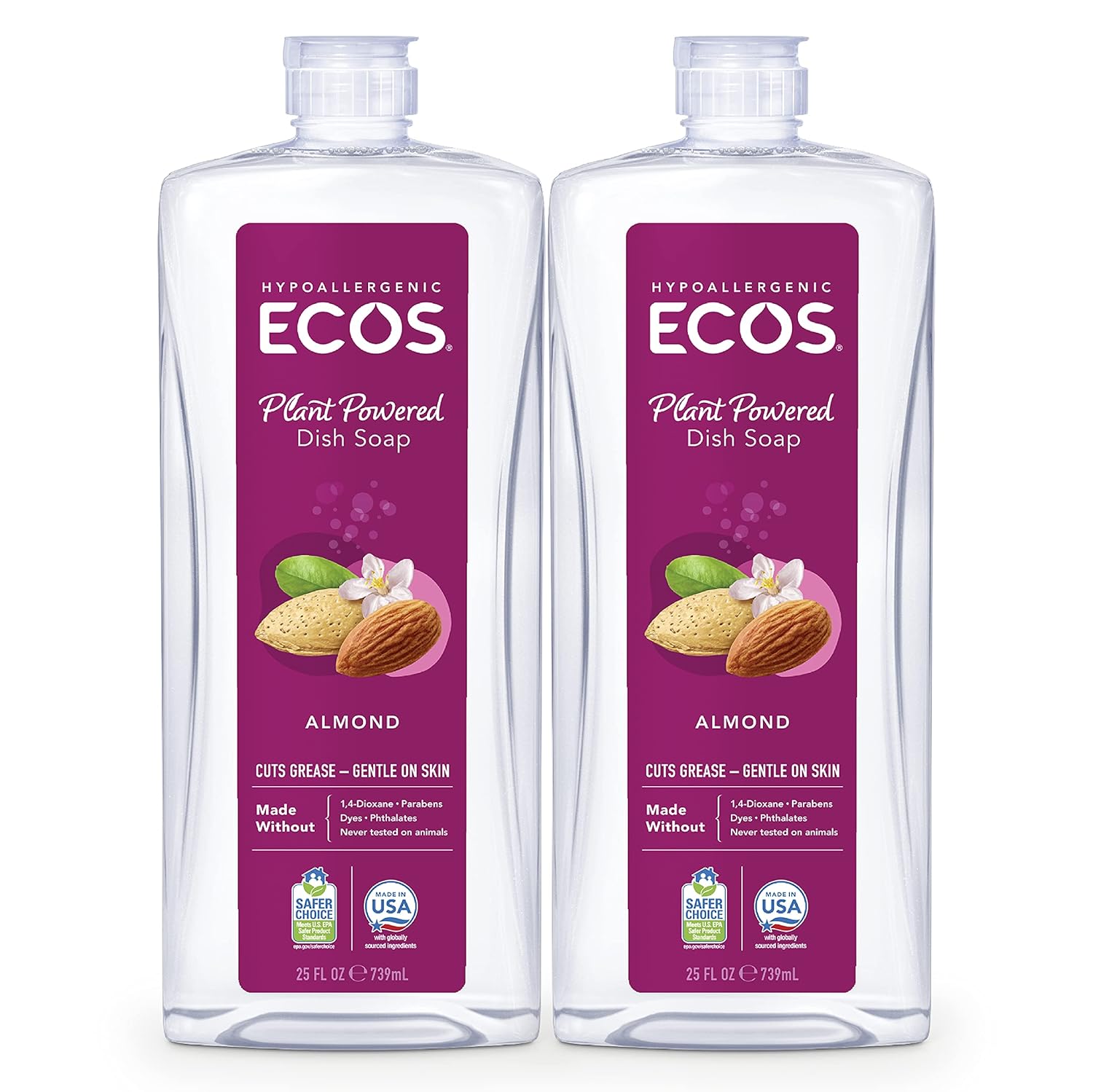 ECOS Hypoallergenic Dish Soap Natural Almond 25oz by Earth Friendly Products Pack of 2