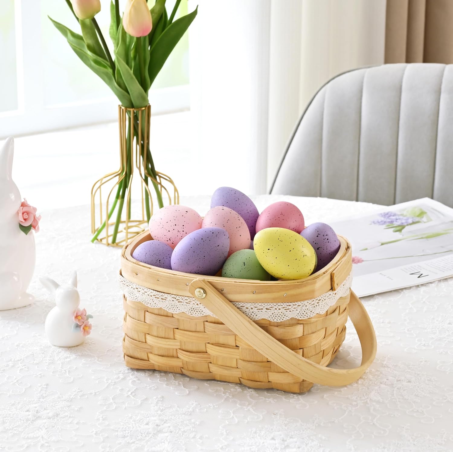 20 Pcs Easter Eggs, 2.4'' Plastic Speckled Easter Eggs and Vase Filler, Pastel Easter Eggs for DIY Spring Farmhouse Home Table Easter Decorations (Purple, Pink, Yellow, Green)