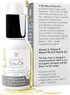 Y Not Natural Pure Emu Oil - Organic Moisture for Face, Body, Hair, Scalp & Nails - Rich in Omega 3-6-9, Vitamins & Essential Minerals - Australian Emu Oil (60ml) 2.03 fl oz -Unscented