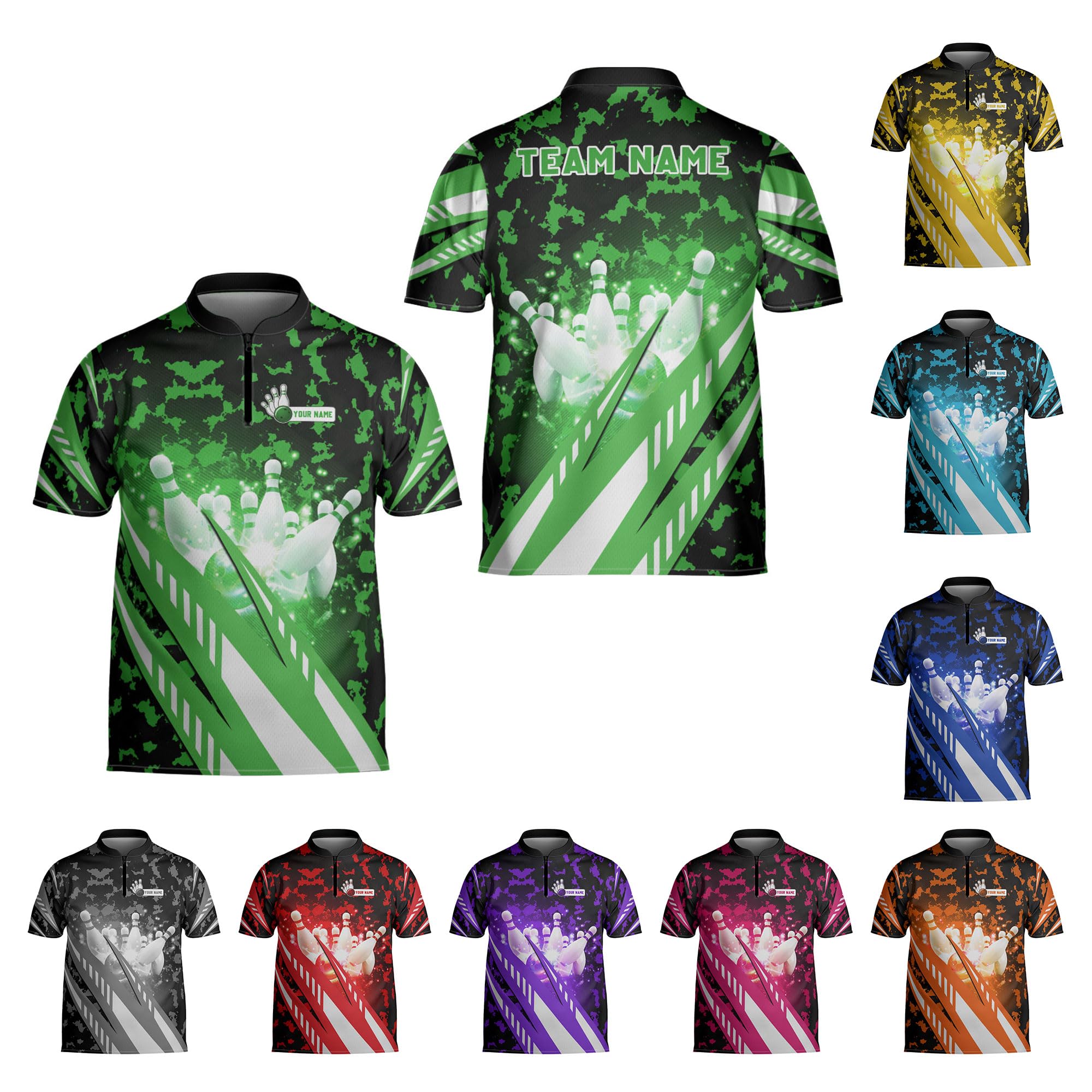 Custom Bowling Jerseys for Men Women Personalized Team Name 3D Quarter Zip Apparel Customized Bowling Jersey Shirts Unisex (Polyester, BO_PL136)